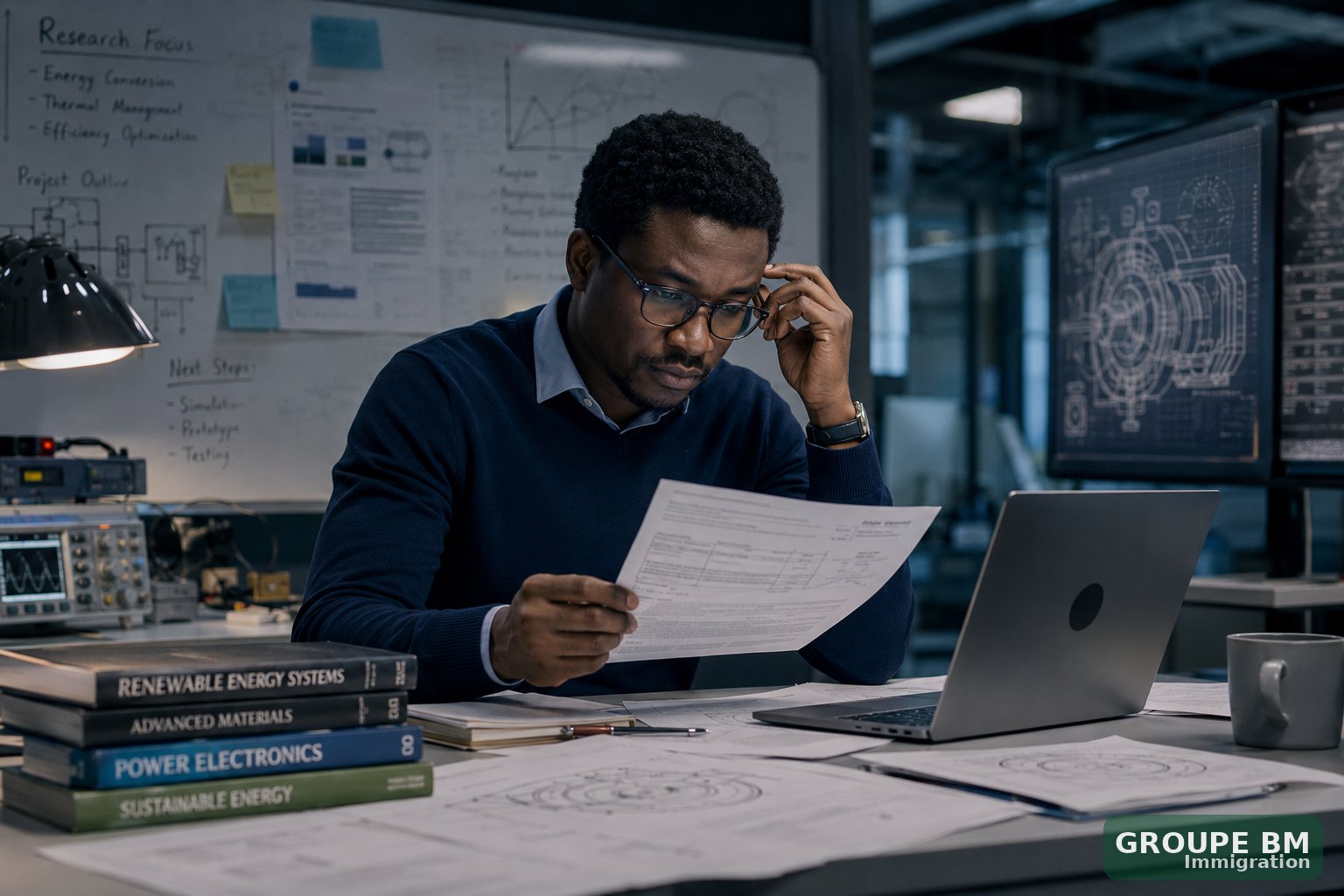 Ingénieur examinant des plans techniques, profil NIW industriel