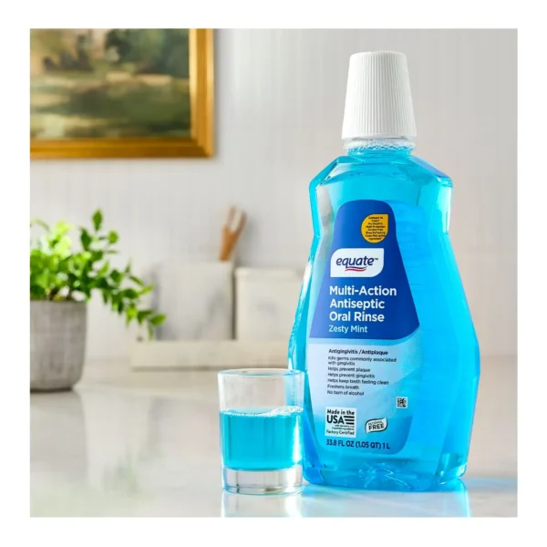 Bain de Bouche Antiseptique Multi-Actions Equate Sans Alcool, Saveur Menthe Énergisante, 1 L, Comparable à Crest® Pro-Health® Multi-Protection Sans Alcool Menthe Rafraîchissante