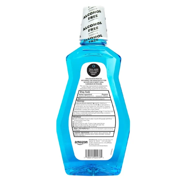 Bain de Bouche-Antiseptique Multi-Action Amazon Basics Bain de Bouche Antiseptique Multi-Action Amazon Basics, Sans Alcool, Menthe Fraîche, 1 Litre (Anciennement Solimo)